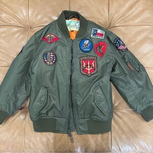 Green Top Gun Bomber Jacket with Patches